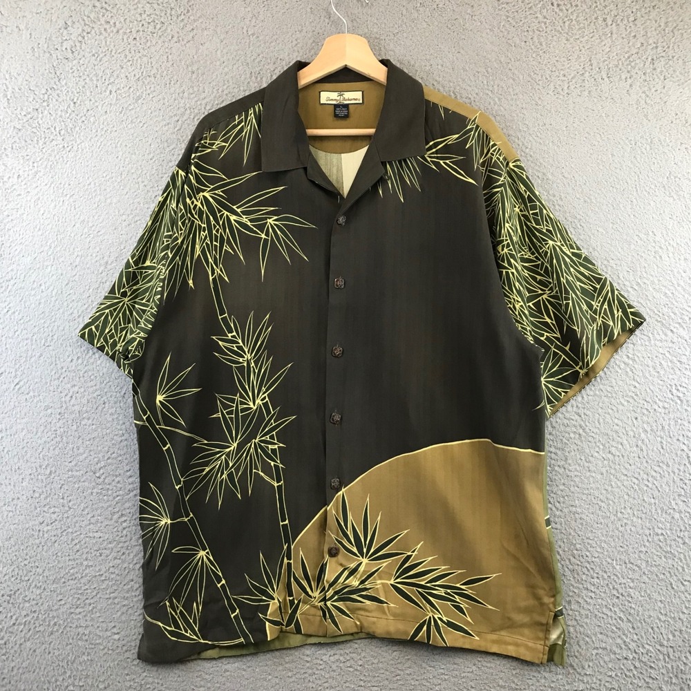 Tommy Bahama Mens Silk Camp Shirt L Bamboo Print Short Sleeve Casual Button Down